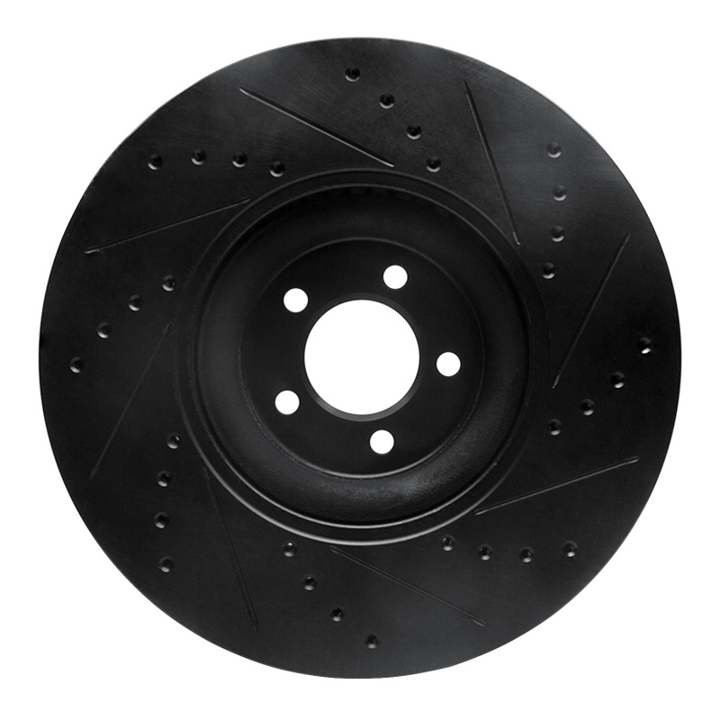 Jaguar XF Brake Rotor (1) - Front Left - R1 Concepts - Drilled & Slotted - Black - `10-`24